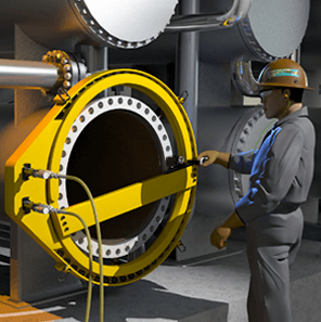 Illustration showcasing worker performing machining services