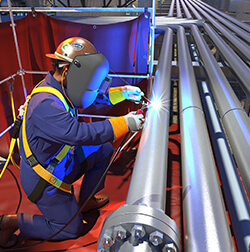 Illustration Graphic showcasing a welder working on piping system equipment