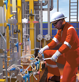 Technician in hard hat makes repairs